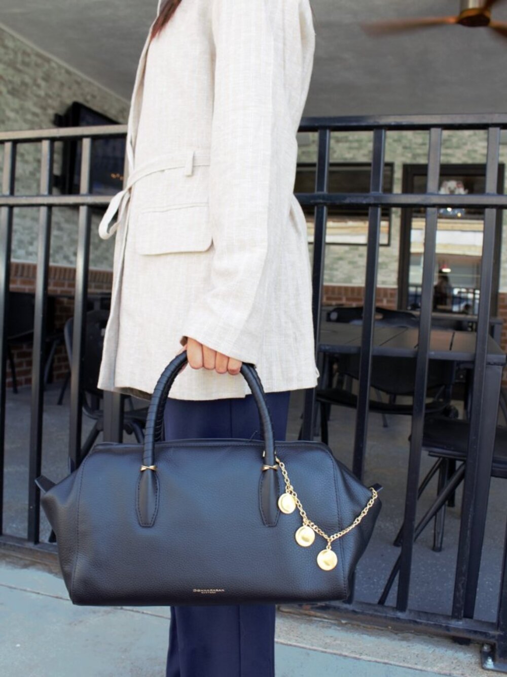 Donna Karan chantilly Satchel leather bag with Gold Charm Chain